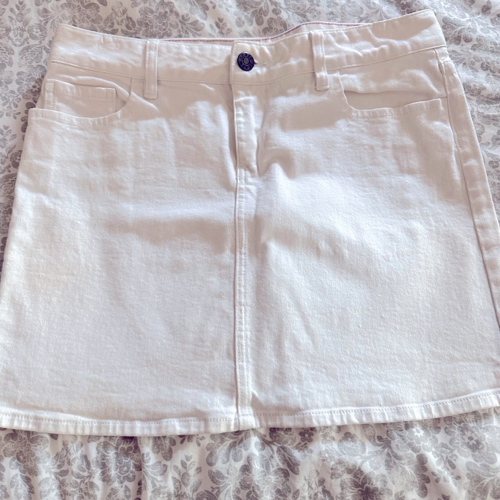 JCrew stretch white denim skirt